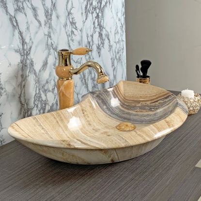 Picture of TOYO: Art Basin 67X47X14CM: Brown & Yellow Onyx Glossy