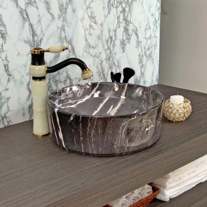 Picture of TOYO: Art Basin 405X405X145MM: Black Marble Glossy