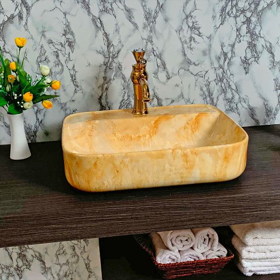 Picture of TOYO: Art Basin 520X420X140MM: Yellow Marble Glossy