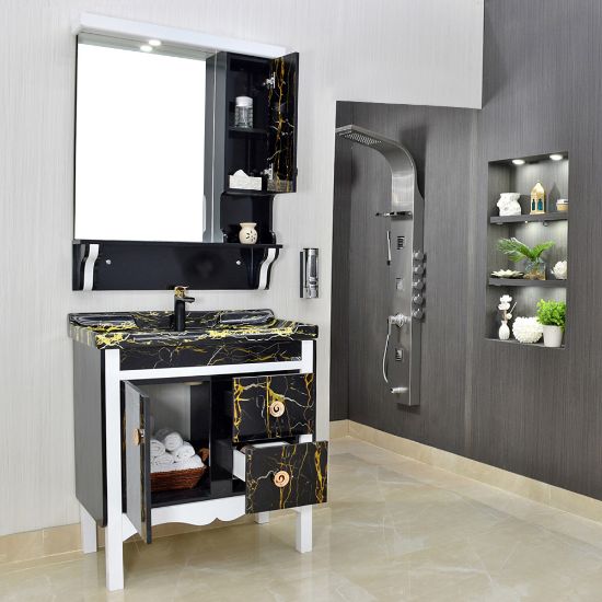 Picture of TOYO: Bathroom Vanity 810X470MM: White & Black Marble